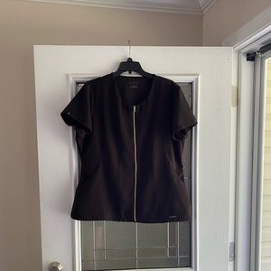 Jaanuu Gold Collection Black Zip Up Scrub Top